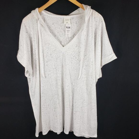 NWT Soma Dolman Hoodie Women XXL White Floral Burnout V-Neck Short Sleeve - Picture 1 of 9